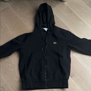 Lacoste Black Hoodie with Green Accent